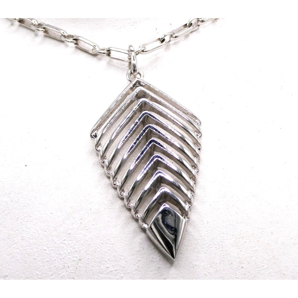 Vintage Sterling Plated Chevron Modernist Leaf 29" Pendant Necklace Signed DB